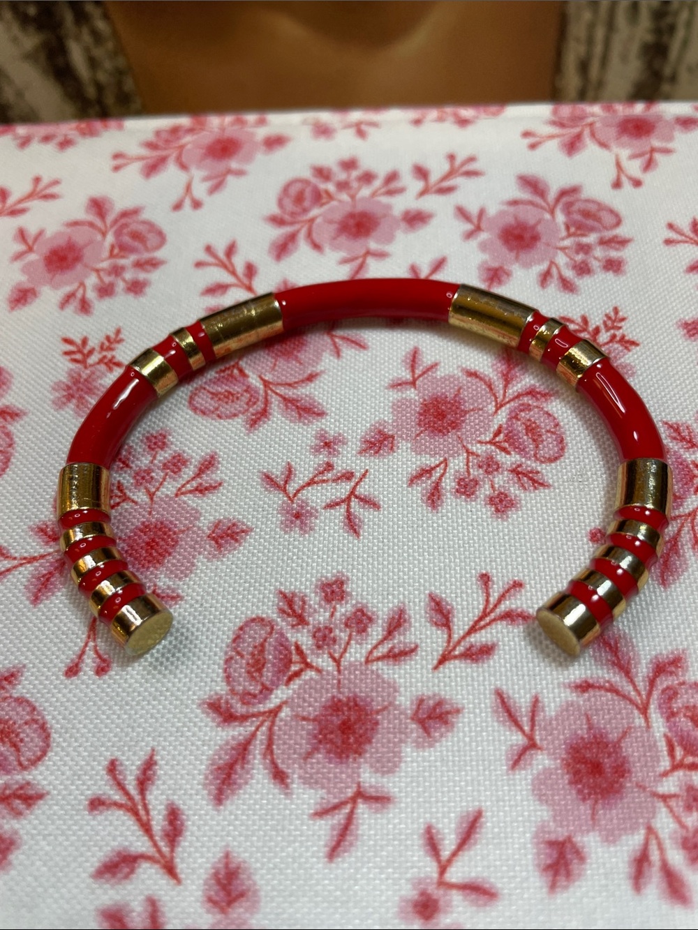 Women's Red and Gold Open Cuff Bracelet NWOT Stainless Steel